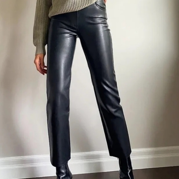 Aritzia Wilfred Black Vegan Leather Cropped High Rise Pants - Picture 1 of 11